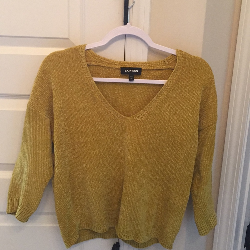 Mustard Chenille Cropped 3/4 Sleeve Sweater